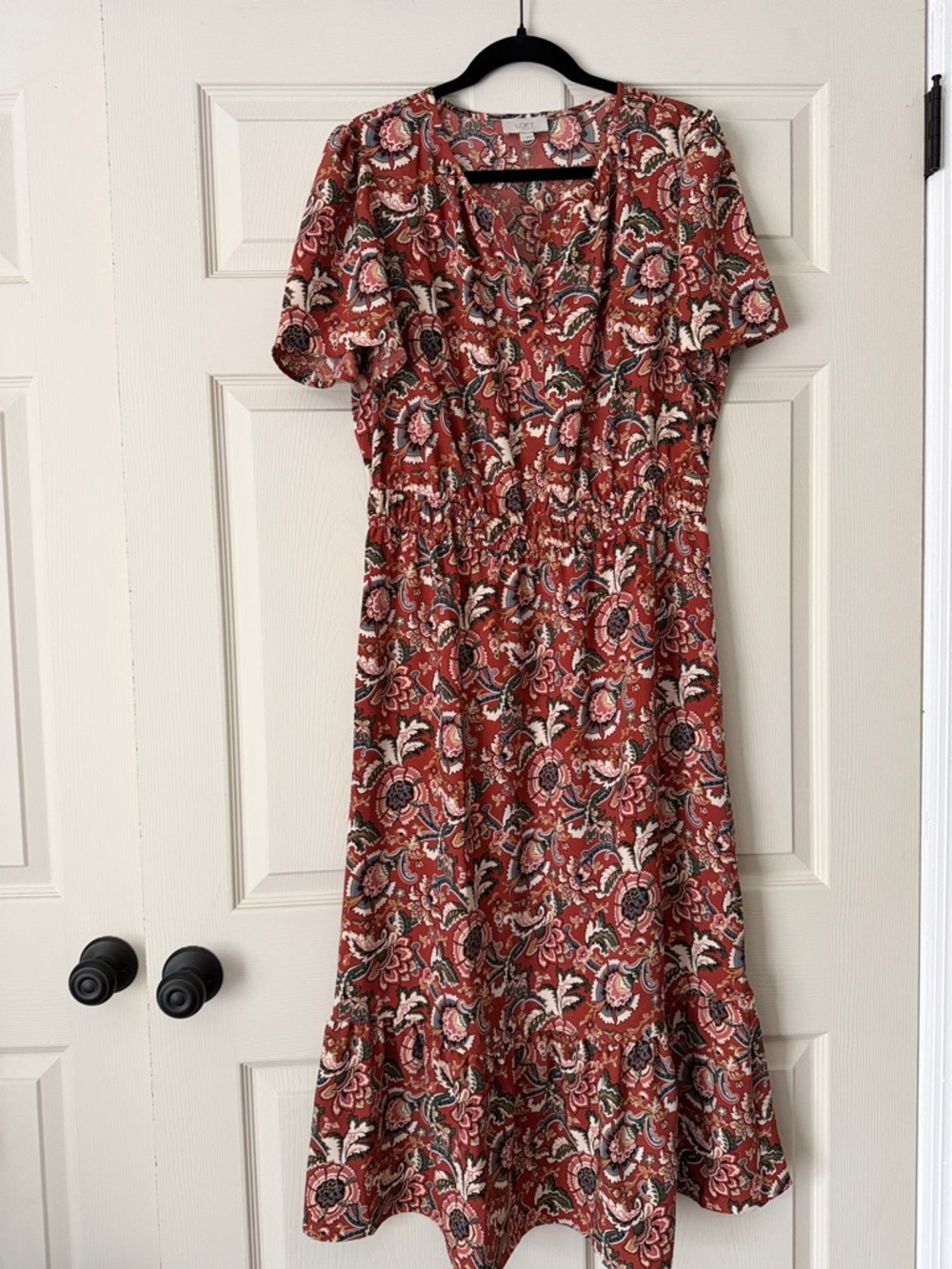 LOFT Rust Floral Paisley Button-Front Dress